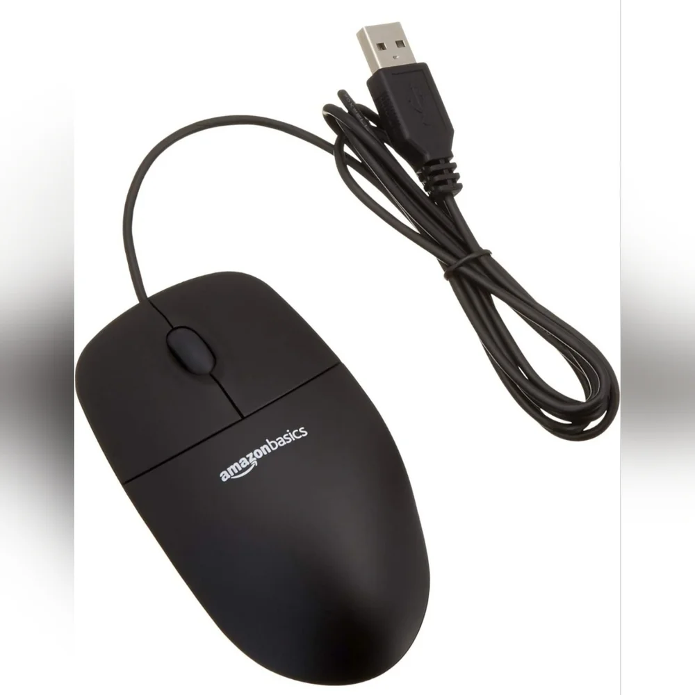 Amazon Basics 3-Button Wired USB Computer Mouse Black PC Desktop Laptop New